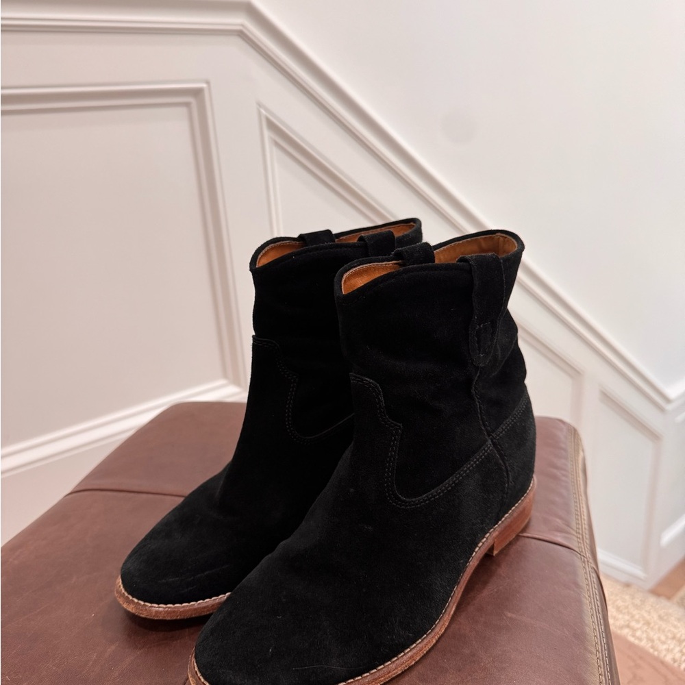 Isabel Marant Black Suede Bootie with internal heel rise.